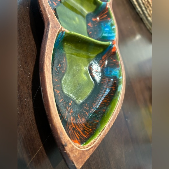 Vintage Unique Retro California Santa Anita Ware Pottery Leaf Divided Dish Tray - Picture 2 of 11